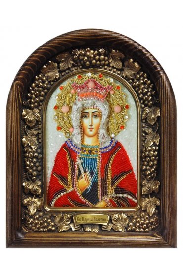 Икона Валерия царица святая из бисера и жемчуга, арт ДИ-114