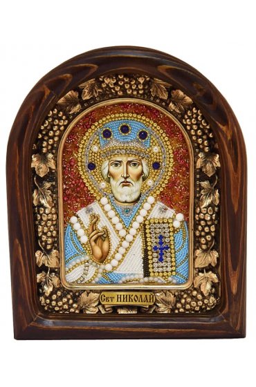 Икона Николай Чудотворец из бисера и натуральных камней, арт ДИ-151