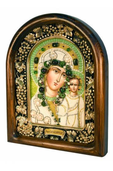 Икона Божией Матери Казанская бисер и натуральные камни, арт ДИ-294
