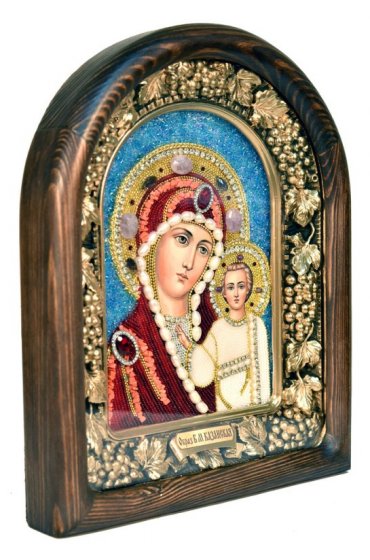Икона Божией Матери Казанская бисер и натуральные камни, арт ДИ-282