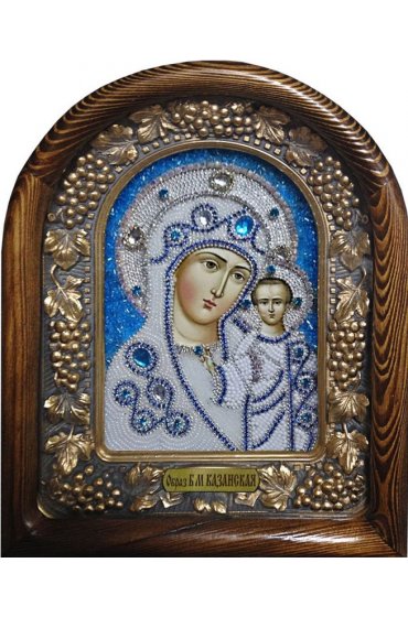Икона Божией Матери Казанская из бисера и натуральных камней, арт ДИ-255