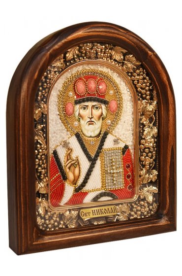 Икона Николай Чудотворец из бисера и натуральных камней, арт ДИ-141