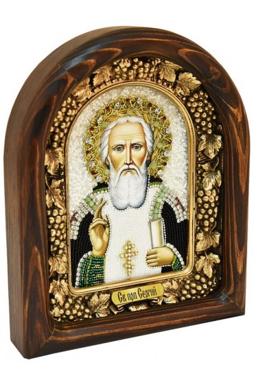 Икона Сергий Радонежский из бисера и натуральных камней, арт ДИ-179