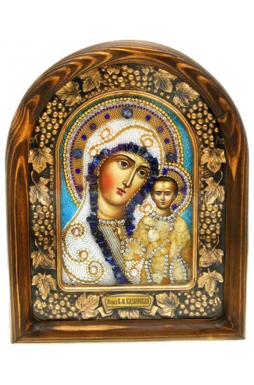 Икона Божией Матери Казанская бисер и натуральные камни, арт ДИ-290
