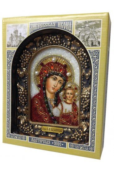 Икона Божией Матери Казанская бисер и натуральные камни, арт ДИ-285