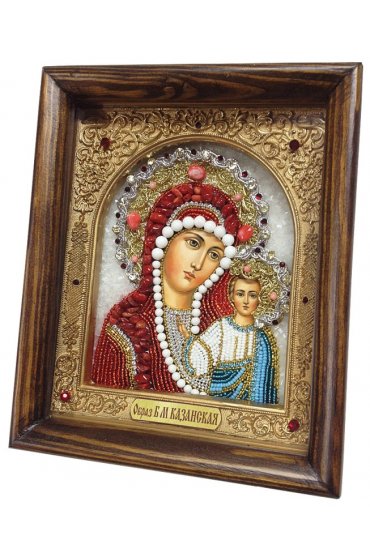 Икона Божией Матери Казанская бисер и натуральные камни, арт ДИ-283