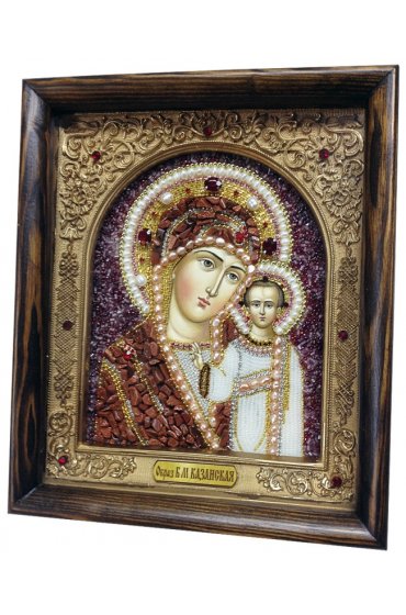 Икона Божией Матери Казанская бисер и натуральные камни, арт ДИ-281