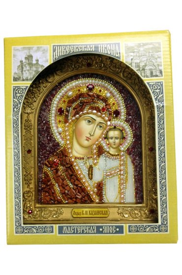 Икона Божией Матери Казанская бисер и натуральные камни, арт ДИ-276