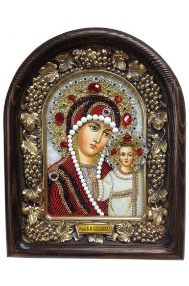 Икона Божией Матери Казанская бисер и натуральные камни, арт ДИ-275