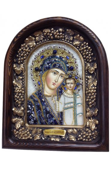 Икона Божией Матери Казанская бисер и натуральные камни, арт ДИ-274