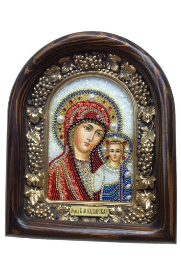 Икона Божией Матери Казанская бисер и натуральные камни, арт ДИ-273