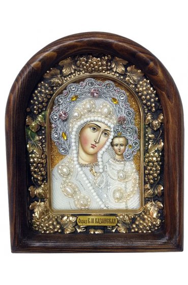 Икона Божией Матери Казанская бисер и натуральные камни, арт ДИ-272