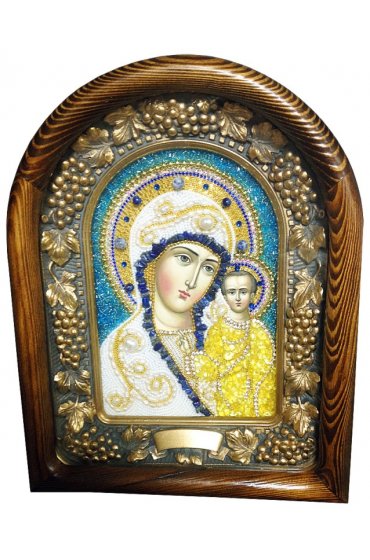 Икона Божией Матери Казанская из бисера и натуральных камней, арт ДИ-230