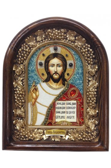 Икона Господь Вседержитель бисер и натуральные камни, арт ДИ-437