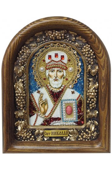 Икона Николай Чудотворец из бисера и натуральных камней, арт ДИ-160