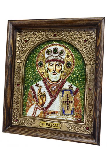 Икона Николай Чудотворец из бисера и натуральных камней, арт ДИ-157