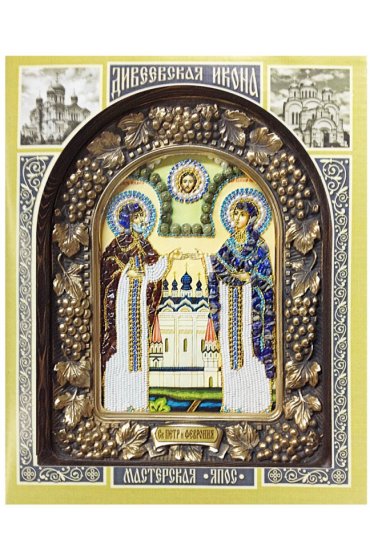 Икона Петр и Феврония из бисера жемчуга и натуральных камней, арт ДИ-222