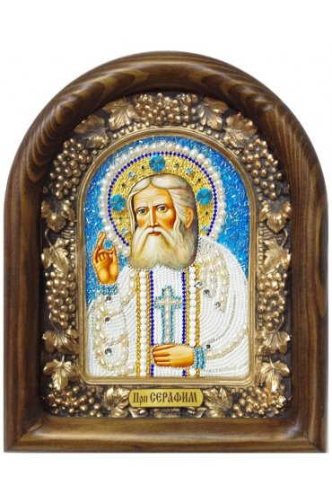Икона Серафим Саровский из бисера и жемчуга, арт ДИ-170
