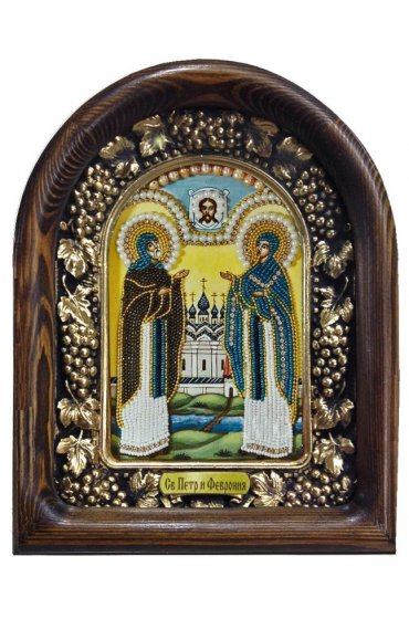 Икона Петр и Феврония из бисера и жемчуга, арт ДИ-221