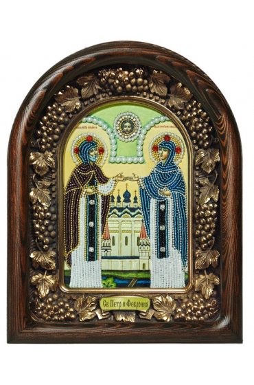 Икона Петр и Феврония из бисера и жемчуга, арт ДИ-218