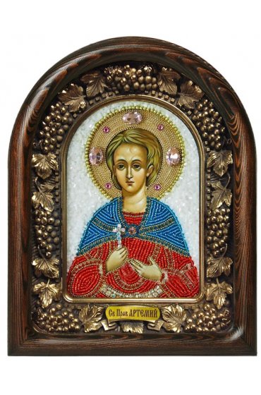 Икона Артемий праведный из бисера и натуральных камней, арт ДИ-213
