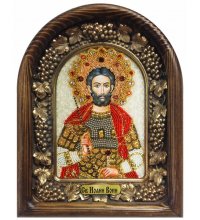 Икона Иоанн Воин из бисера и жемчуга, арт ДИ-211