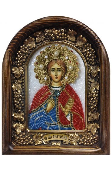 Икона Анатолий святой мученик из бисера, арт ДИ-573