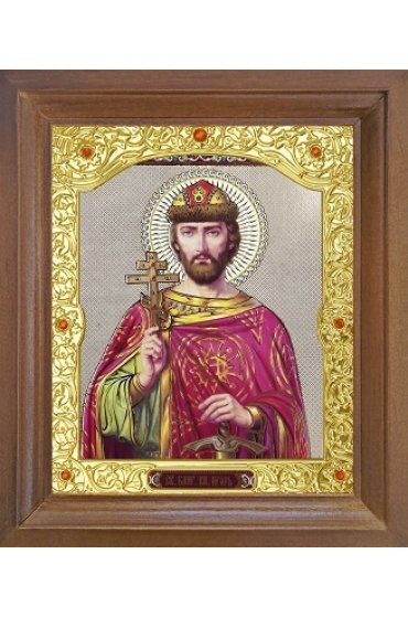 Икона Игорь Черниговский 17 на 20 см в деревянной рамке с окладом, арт ДР-002
