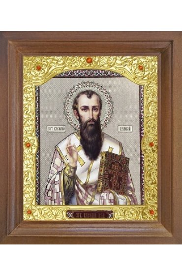 Икона Василий Великий 17 на 20 см в деревянной рамке с окладом, арт ДР-003