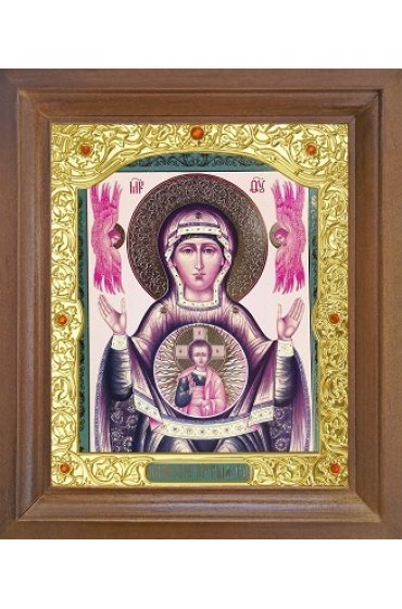 Икона Божьей Матери Знамение 17 на 20 см в деревянной рамке с окладом, арт ДР-006
