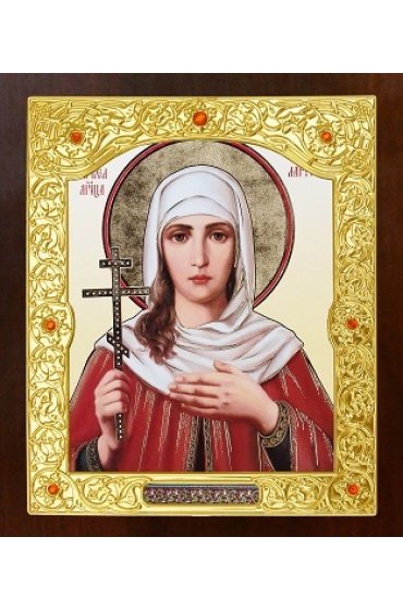 Икона Лариса Мученица 17 на 20 см в деревянной рамке с окладом под стеклом, арт ДР-007