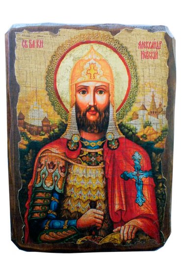 Икона Александр Невский под старину (13 х 17,5 см), арт IDR-297