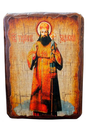 Икона Тихон Задонский под старину (13 х 17,5 см), арт IDR-637
