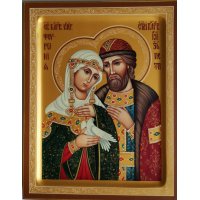 Икона Петр и Феврония 16 на 20 см рукописная в ковчеге, арт ИРГ-910
