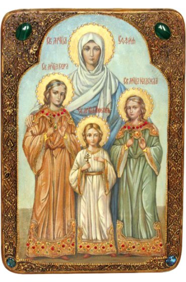 Икона Вера, Надежда, Любовь и их мать София рукописная, арт ИРП-776