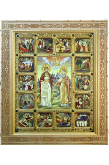 Икона Петр и Феврония с житийными сценами писаная, арт ИРП-809