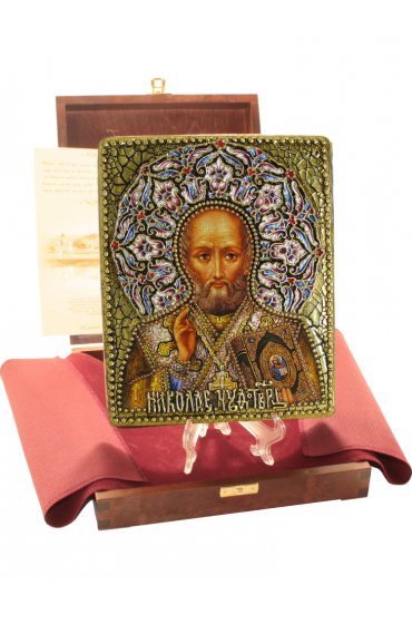 Икона Николай Чудотворец 19*23 см перегородчатая эмаль арт Ре-212