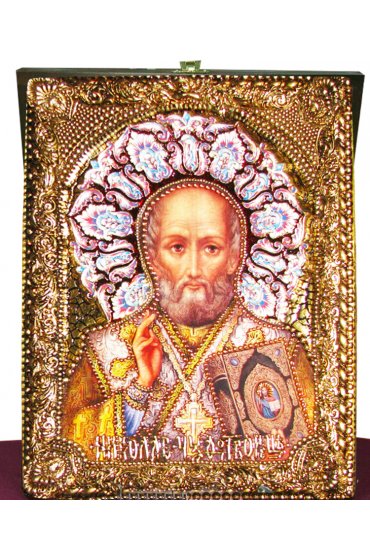 Икона Николай Чудотворец 32*25 см перегородчатая эмаль арт Ре-223