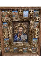 Икона рукописная Господь Вседержитель с клеймами 42*53 см эксклюзивная, арт Ре-3004