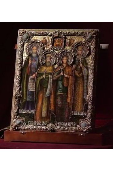 Икона семейная Сергий Радонежский, Сергий Сребрянский, Юлия Карфагенская, Людмила Чешская (50*40 см), арт Ре-386