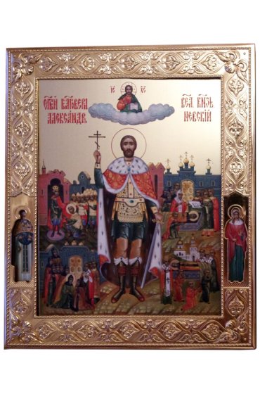 Икона Александр Невский с предстоящими рукописная, арт ИРГ-096