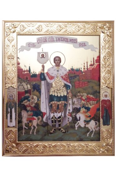 Икона Александр Невский с предстоящими рукописная, арт ИРГ-097