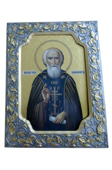 Икона Сергий Радонежский рукописная в окладе, арт ИРГ-088