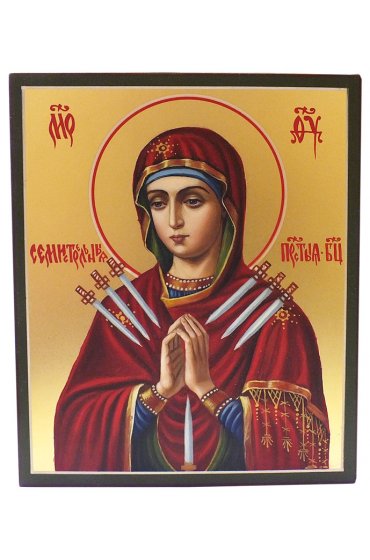 Икона Божией Матери Умягчение злых сердец (Семистрельная) рукописная, арт ИРГ-051