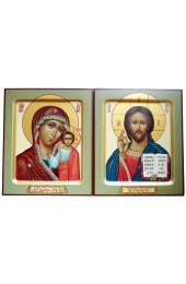 Венчальная пара икон Спаситель и Казанская Божья Матерь рукописная, арт ИРГ-073
