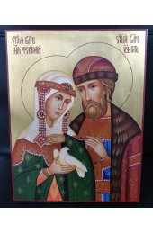 Икона Петр и Феврония 22 на 28 см рукописная на сусальном золоте, арт ИРГ-905