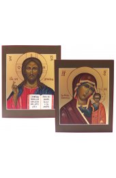 Венчальная пара икон Спаситель и Казанская рукописные, арт ИРГ-014