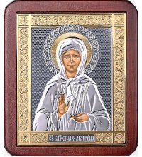 Икона Матрона Московская Блаженная серебро золото 11,7 х 13,7 см, арт РСА-031