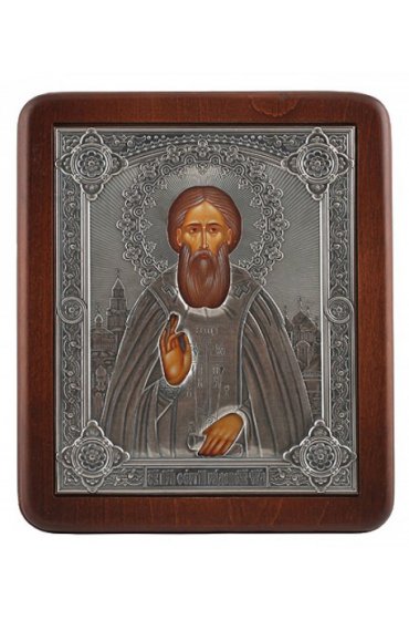 Икона Сергий Радонежский серебро 18,5 х 21,7 см, арт РСА-059