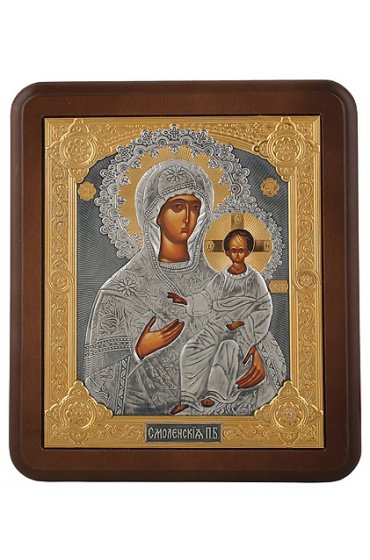 Икона Божьей Матери Смоленская серебро золото 18,5 х 21,7 см, арт РСА-068